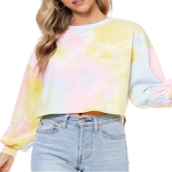 Elodie Tops - Elodie Long Sleeves Pastel Rainbow Tie Dyed Sweatshirt Size Large NEW